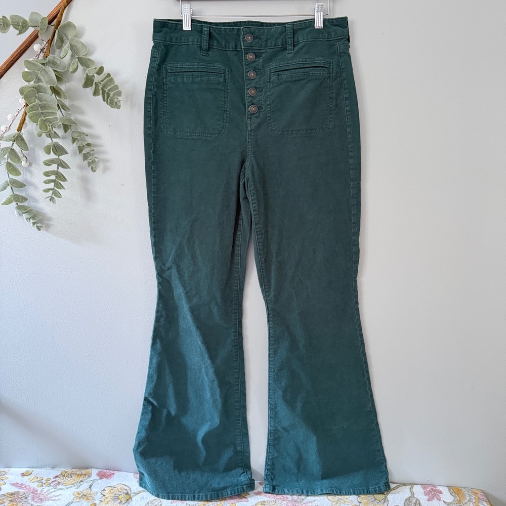 American Eagle Pants Boho Retro Super High Rise Flare Corduroy Button Fly Green